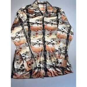 Damon Vintage 70's Disco Shirt Italian Nylon Silky Fabric Geese & Ducks at Dawn